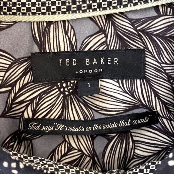 Ted Baker Polarbe Navy Dot Print Woven Cotton Short Sleeve Shirt Size 1 & Small - Picture 4 of 11